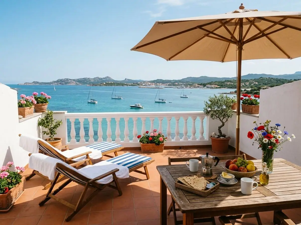 Terrasse mit Meerblick, Liegen und Frühstück