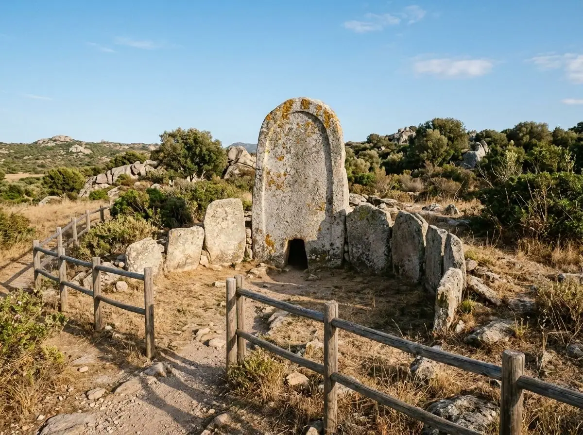 Tomba dei giganti in granito al tramonto